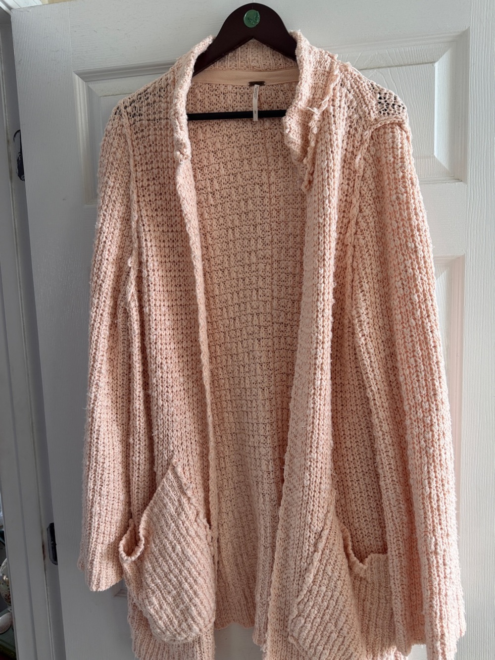 Free People Cozy Open-Front Knit Cardigan Sweater - Light Peach